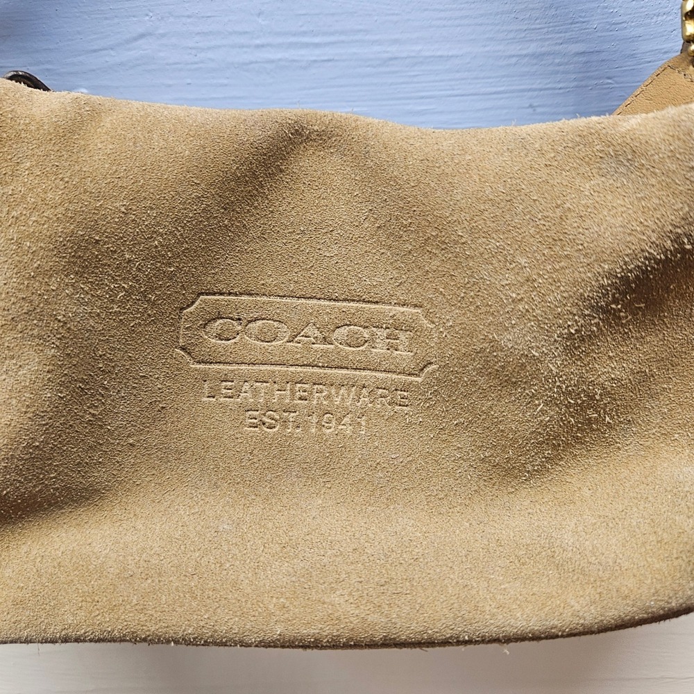 Coach Tan Suede Small Shoulder Bag Brass Hardware Y2K Baguette